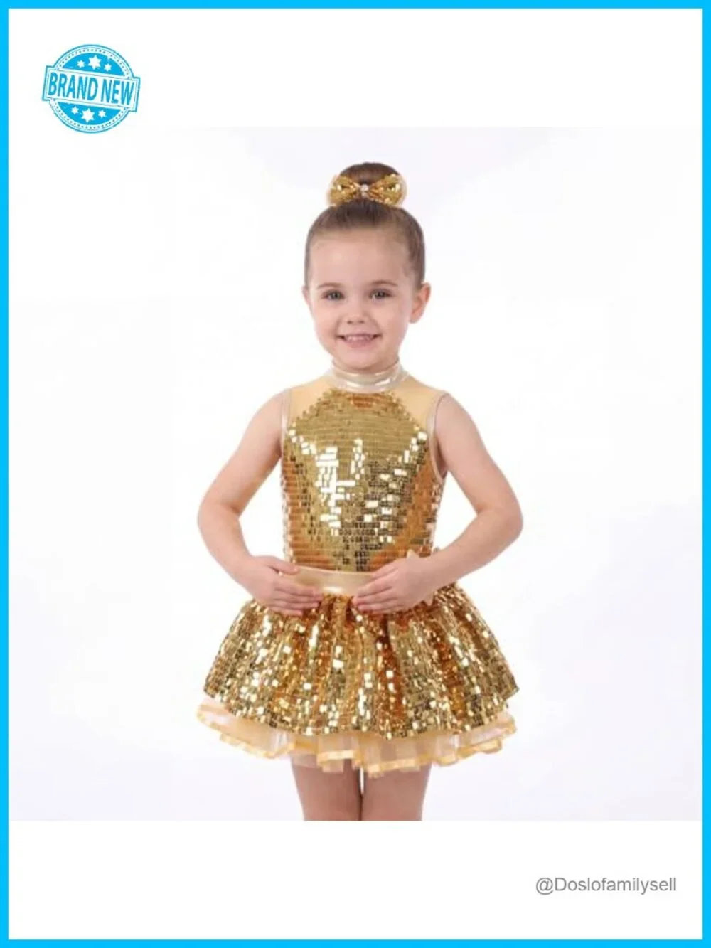 Girls Sequin Dance Costume Tutu Dress with Bow Headpiece